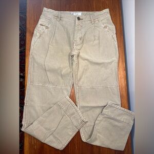 Free People FP Mid Rise Beige Tan Tapered Utility Pants Sz 25 Heavyweight Cotton